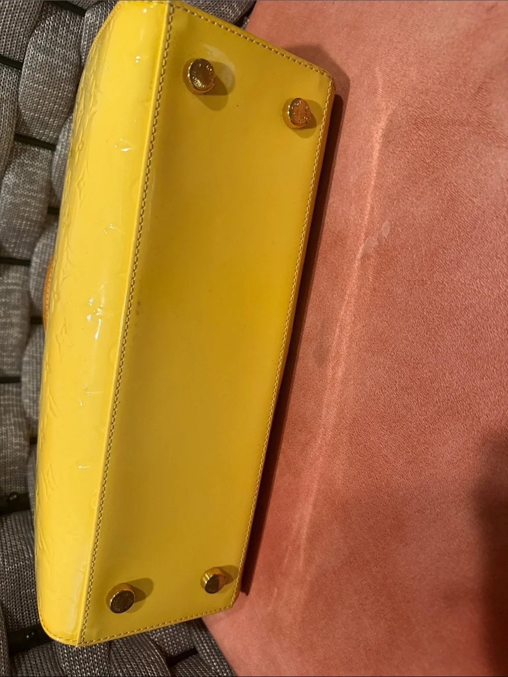 Louis Vuitton Yellow Monogram Vernis Alma-Style Satchel with Tan Trim